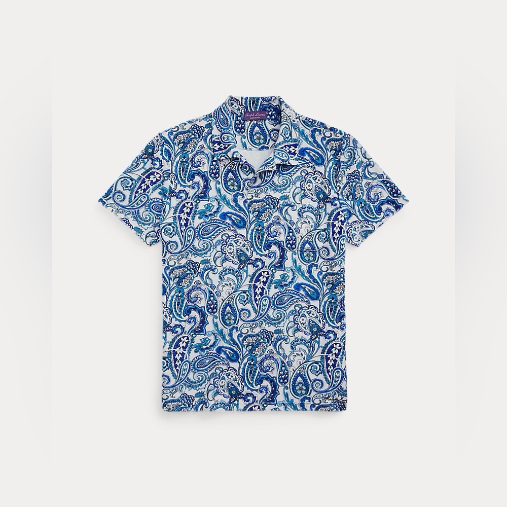 Ralph Lauren Purple Label Blue Paisley Terry Polo Shirt NWT